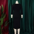 thumbnail image 5 of AURA Plus Size Elegant Pencil Midi Dress High Waist Round Neck Three Quarter Sleeve Splicing African Work Dress, 5 of 9