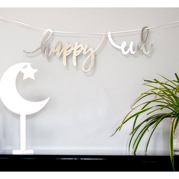 modernEID silver mirror Happy Eid calligraphy banner