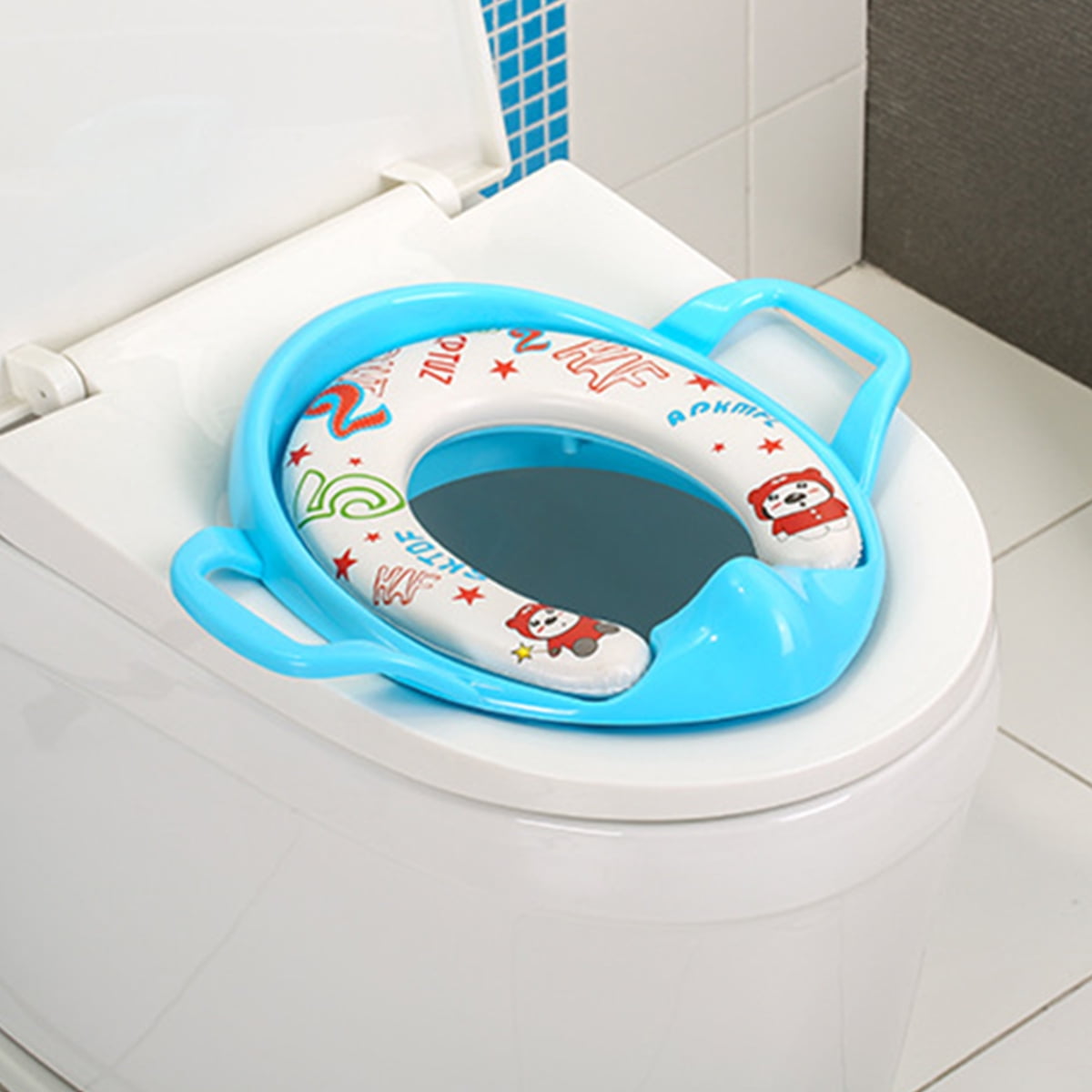 2in1 Toilet Seat Cover+ Cushion Handles Kid Toddler Baby Bathroom Potty