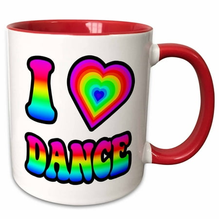 3dRose Groovy Hippie Rainbow I Heart Love Dance - Two Tone Red Mug,