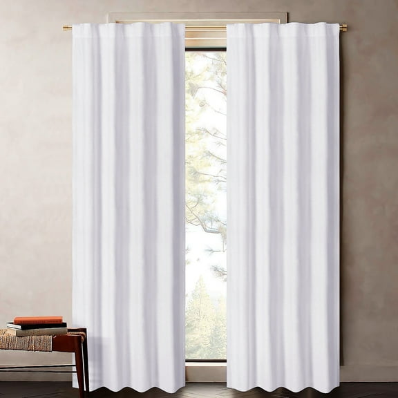 Bedding Craft White Cotton Tab Top Curtain Panels – Modern Farmhouse Light Filtering Window Curtains, Machine Washable and Durable – Set of 2, 50"x108"