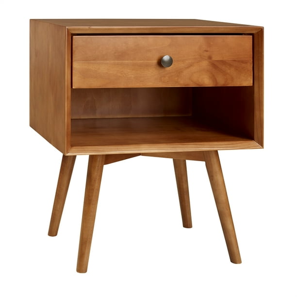 MidCentury 1 Drawer Solid Wood Nightstand Caramel