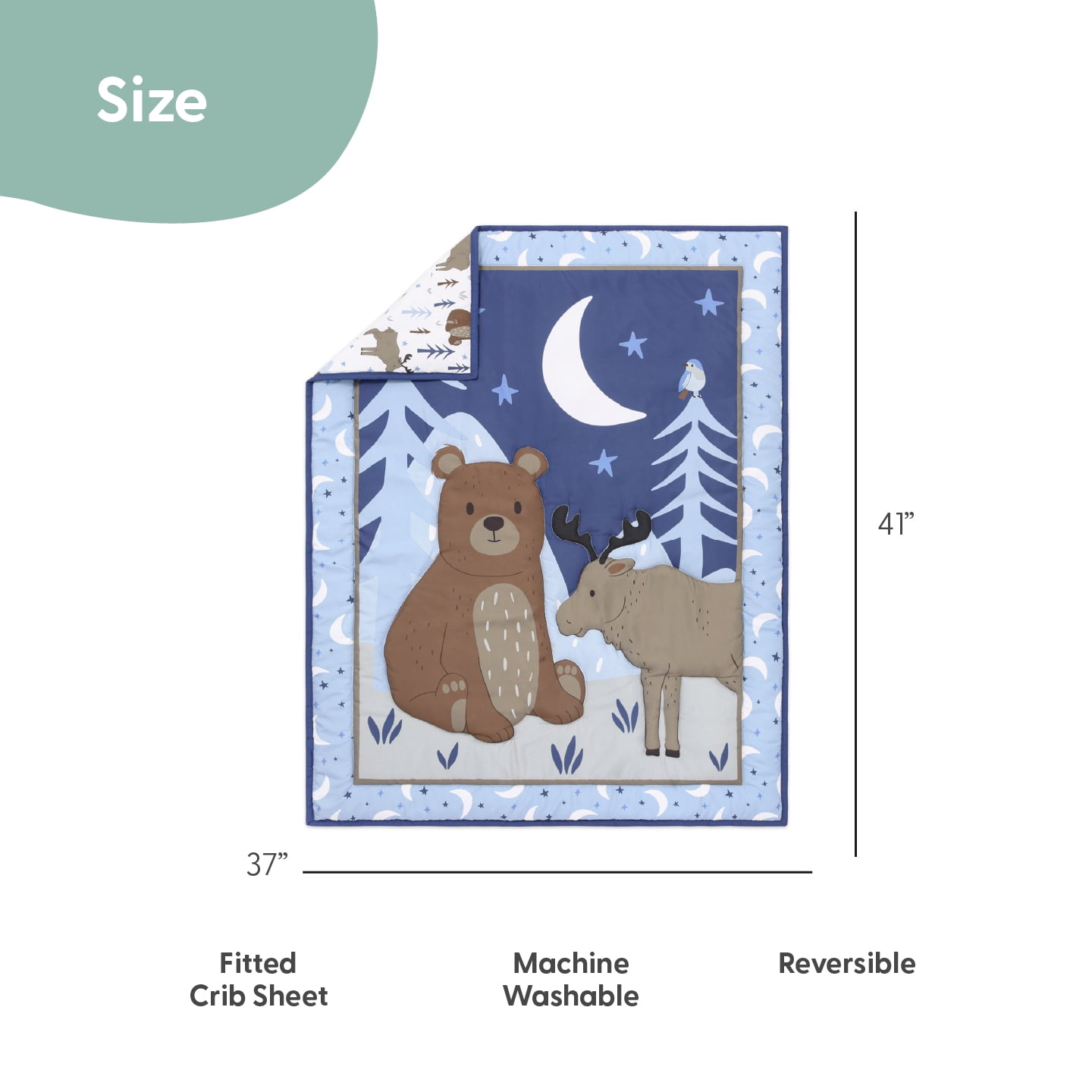The Peanutshell Wild Kingdom/Safari Adventures Crib Bedding Set and Stuffie Plush Toy, 4-Piece Set