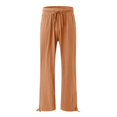 thumbnail image 3 of Women's cotton and linen leggings, high-waisted, casual, loose-fitting, straight-leg with pockets., 3 of 9