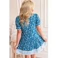 thumbnail image 3 of Women's Blue Striped Floral Dress – Casual Short Sleeve A-Line for Summer Outings, XL, 3 of 7
