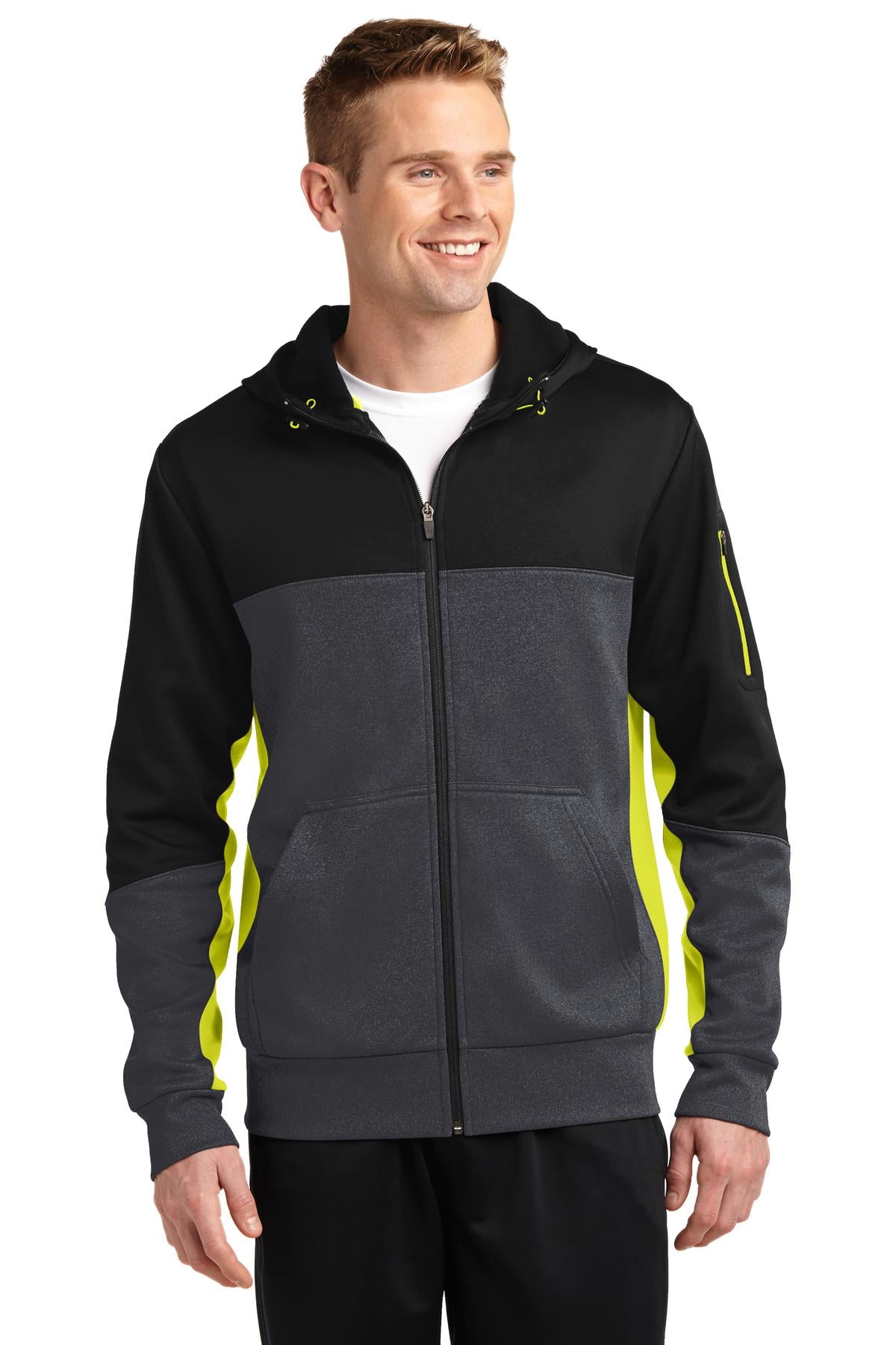 SPORT-TEK Mens Tech Fleece Colorblock Full Zip Hooded ST245