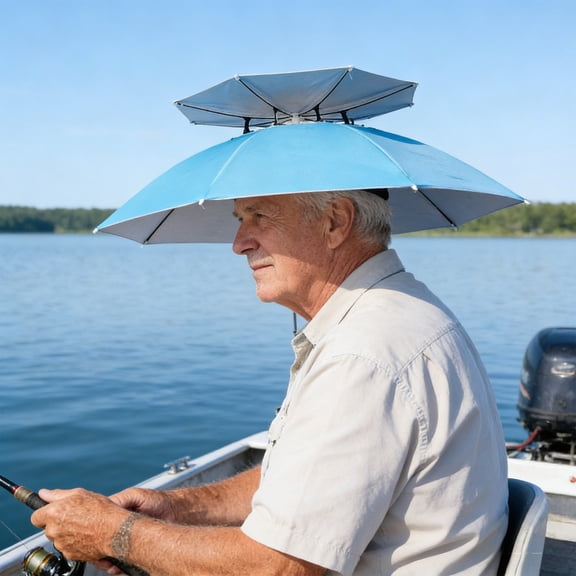 Guodhu Double-Layer Fishing Umbrella Hat, Head-Mounted Hands-Free Sun Protection Rain Shade, Outdoor Large Folding Umbrella for Fishing and Work(Blue)