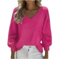 thumbnail image 2 of Blouse for Women Long Sleeved V-neck Solid Color Top,Tops for Women Hot Pink XXXL, 2 of 3