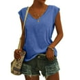 thumbnail image 1 of Femmes Tops Mode Femmes Solide Couleur Cap Manches V Cou Décontracté en Vrac Manches Courtes T-Shirt Top Armée Vert L, 1 of 5