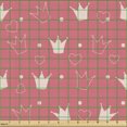 thumbnail image 2 of Ambesonne Cartoon Fabric by the Yard Upholstery, Crowns Dots and Hearts, 2 Yards, Champagne Pastel Pink, 2 of 5