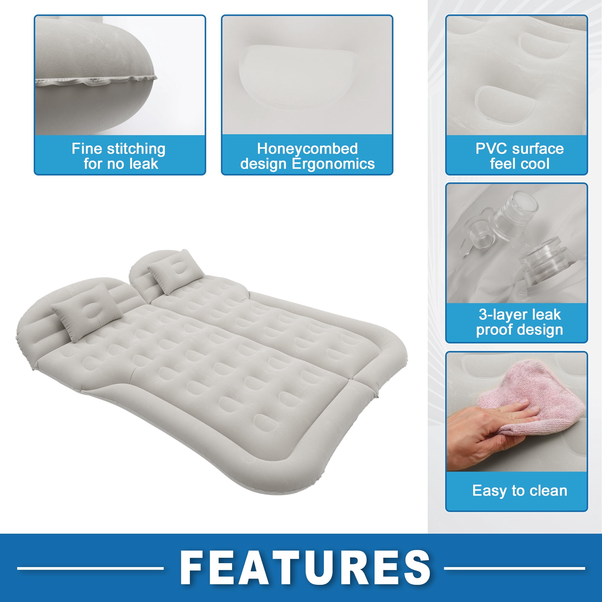 Unique Bargains 1 Set Car Air Mattress Camping Mattress Comfortable Backseat Bed Mat Air Bed for Napping Travel Gray