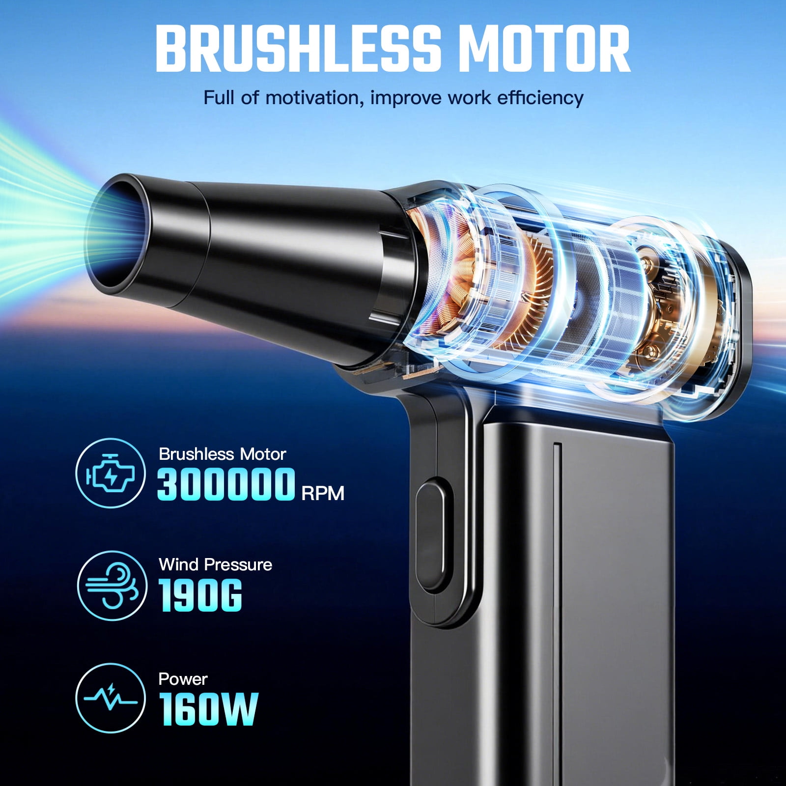 300000RPM Compressed Air Duster, 8000mAh Electric Dust Blower with Brushless Motor, 5-Speed Adjustable Rechargeable Air Duster for Computer, Keyboard, Car, Home Cleaning