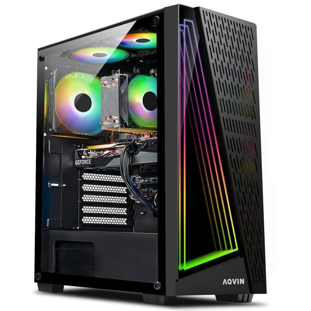 AQVIN AQ50 Gaming Desktop Computer PC - Tower | Core i7 | RTX 3050 8GB | New 1TB SSD | 32GB DDR4 RAM | Windows 11 Pro | Gaming Keyboard and Mouse - Black/ RGB Lights
