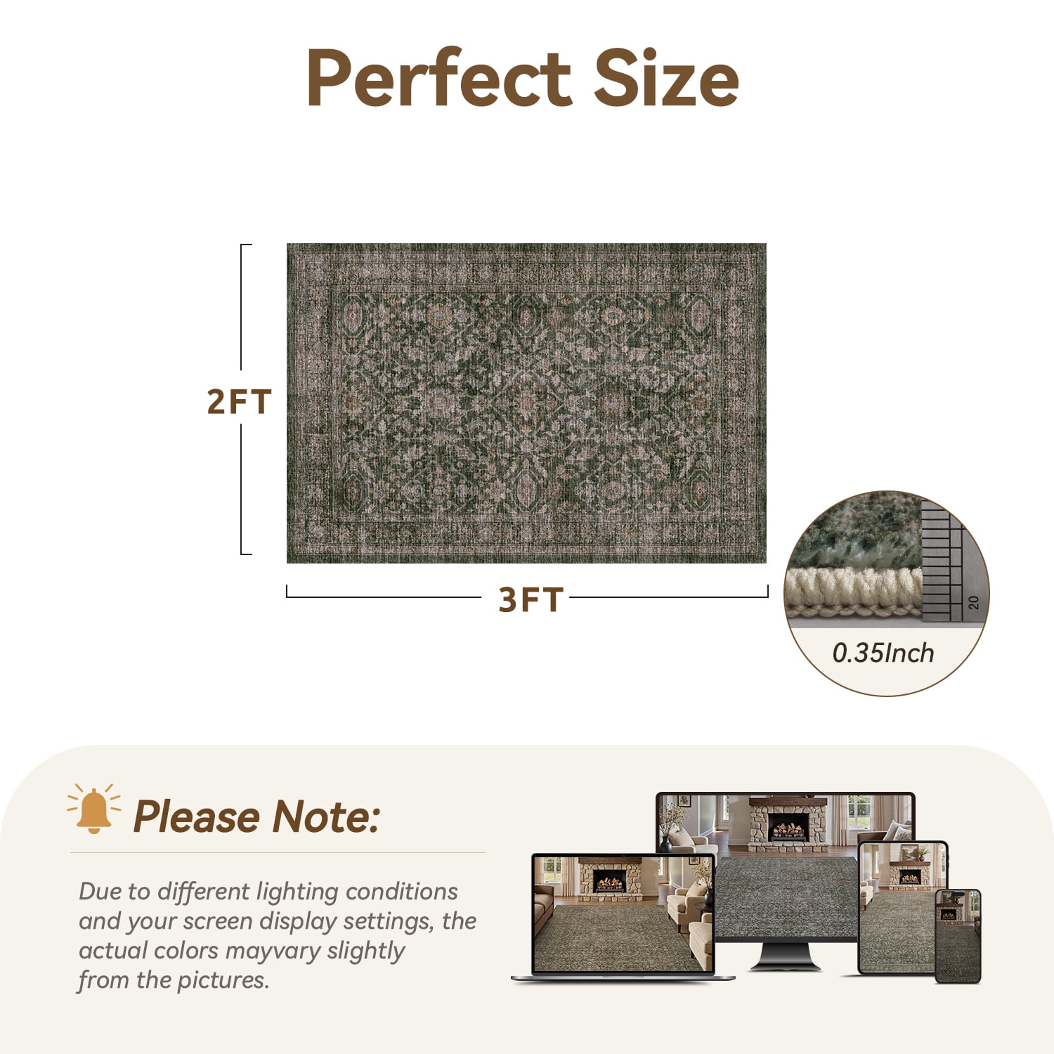 SIXHOME 2'x3' Vintage Distressed Area Rug Soft Washable Non-Slip Carpet American Classic Retro Rug with Geometric Rugs for Living Room Bedroom Neutral Home Decor Green