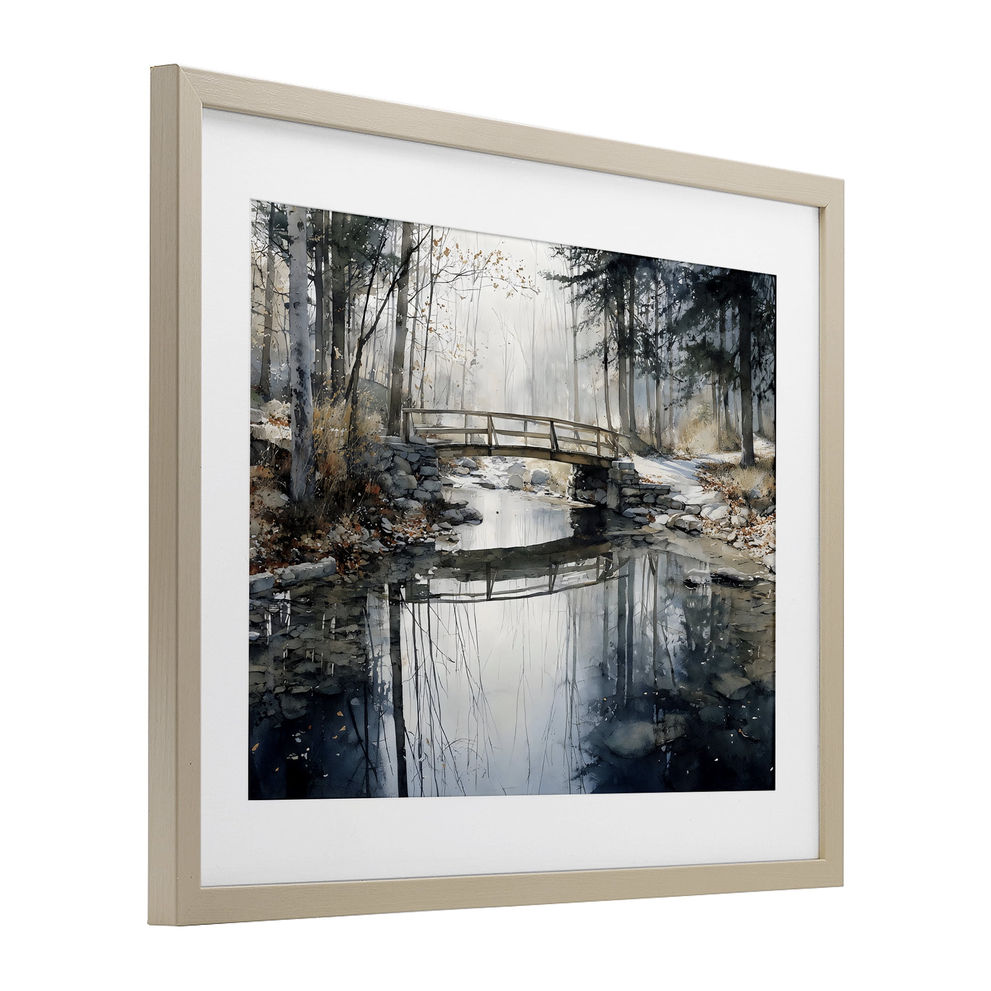 Stupell Industries Stone Bridge over Stream Birch Framed Print Under Glass, design by Franklyn Gregory