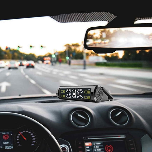 Système de Surveillance de la Pression des Pneus Sans Fil avec 4 Capteurs Externes, Affichage LCD en Temps Réel – TPMS Rechargeables Solaire et USB pour Voitures SUV Camions Empêche les Gonflements Faible Économie de Carburant