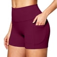 thumbnail image 2 of 6" Biker Shorts Women Tummy Control with Pockets High Waisted Yoga Shorts for Women Running Gym and Workout Wine L, 2 of 7