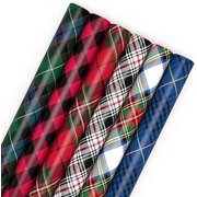 Christmas Wrapping Paper Rolls - Black and Red Buffalo Plaid, Royal Stewart Tartan, Blue, Green (6 Rolls: 180 sq. ft. ttl.) for Holiday Parties, Hanukkah, Winter Weddings