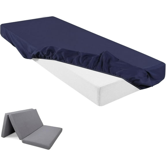 FKFISD-Fitted Sheet (Sheet Only) Compatible with Milliard Trifold Mattress Folding Mattress Fitted Microfiber Bedsheet for Camp Bunk Rvs Bed(Navy Blue,Single,4'')