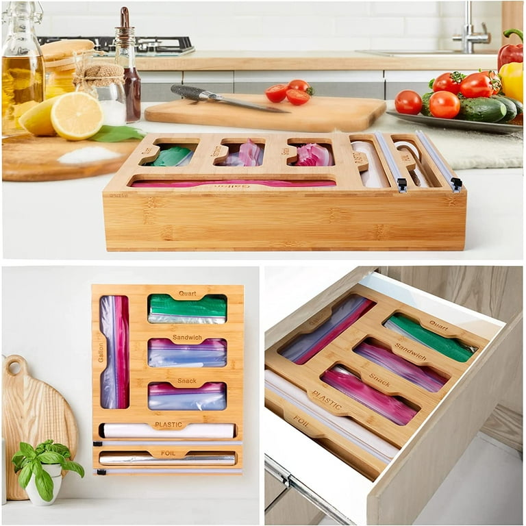 2-in-1 Bamboo Wrap Dispenser with Cutter and Labels