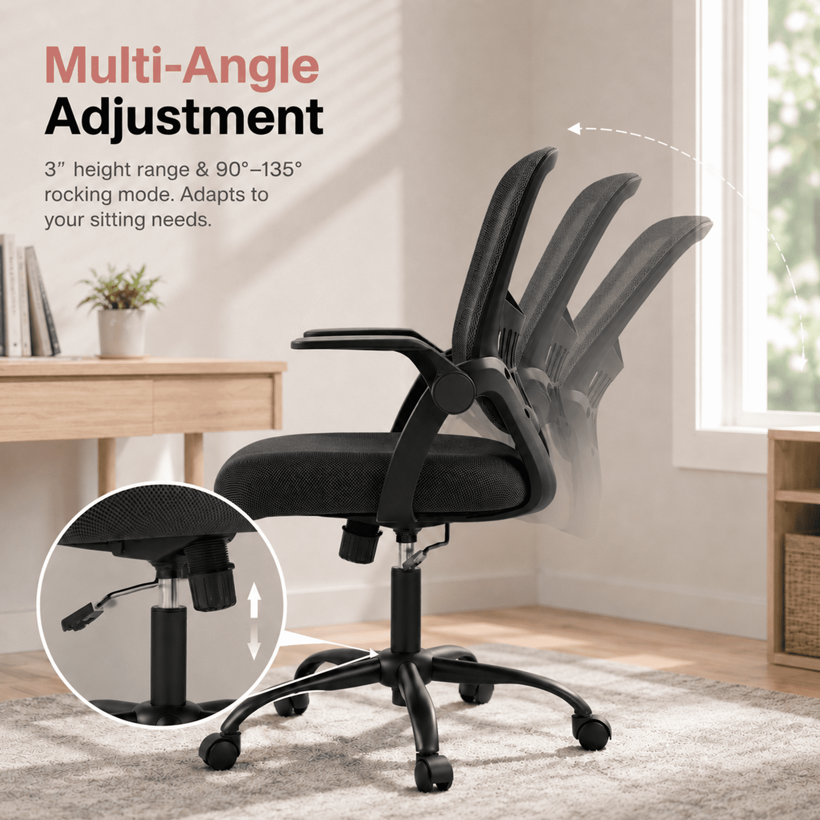 Alvantor Ergonomic Office Chair, Lumbar Support, Height Adjustable, Flip-up Armrest, Rocking Mode, 360 Swivel, Conference Room
