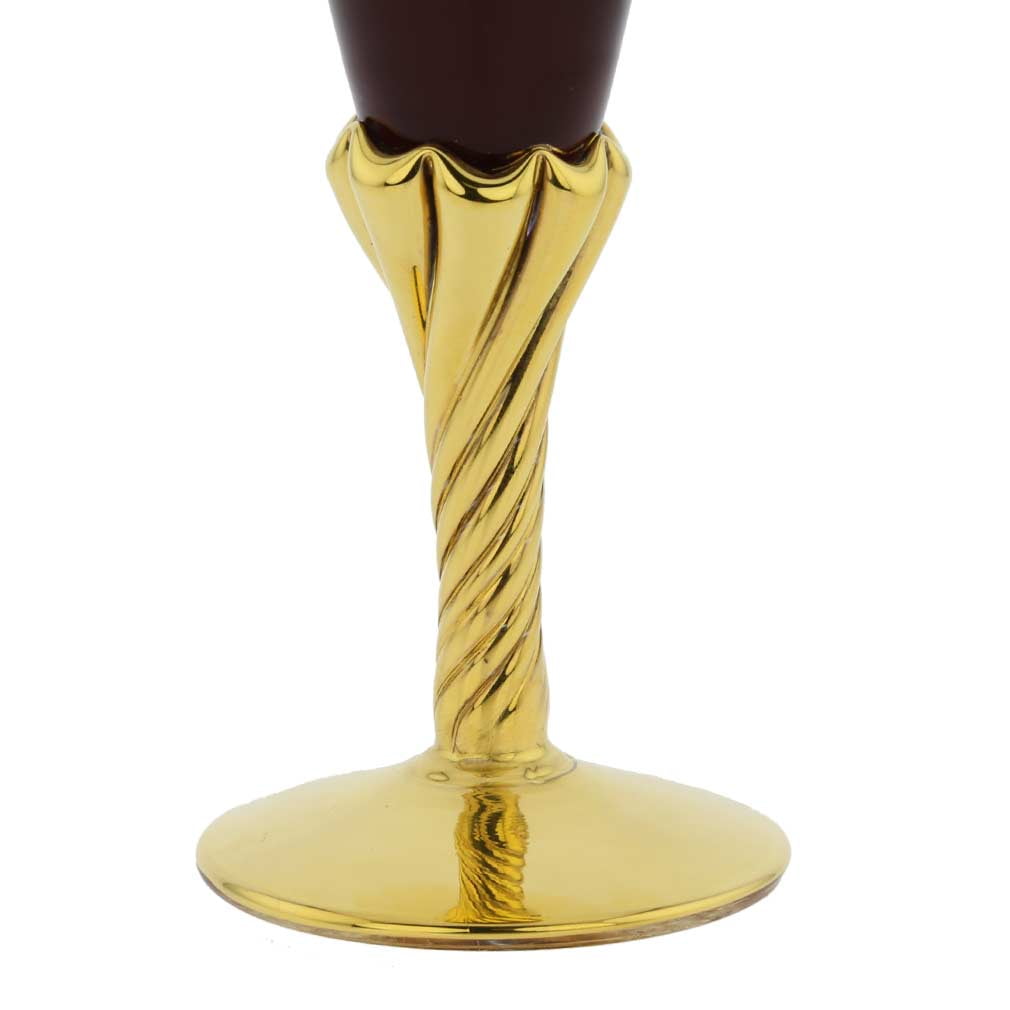 GlassOfVenice Set of Two Murano Glass Champagne Flutes 24K Gold Leaf - Red