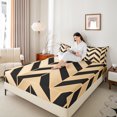 thumbnail image 4 of Homewish Wheat Black Abstract Bed Sheets for Women, Chic Square Art King Sheets, Modern Fashion Style Sheet Set, Breathable Home Decor, 4pcs, 4 of 7