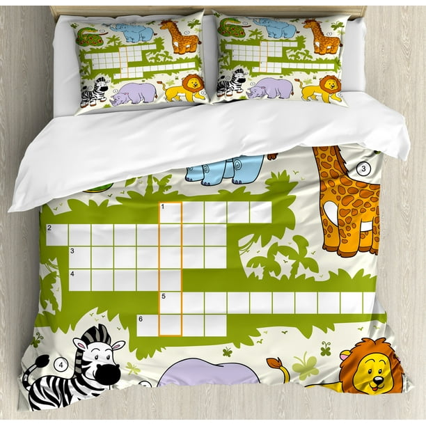 Word Search Puzzle Queen Size Duvet Cover Set, Colorful Crossword Game