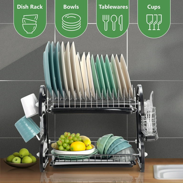 UBesGoo 2-Tier Kitchen Dish Cup Drying Rack Bowl Rack Kitchen Sink Dish  Drainer Set