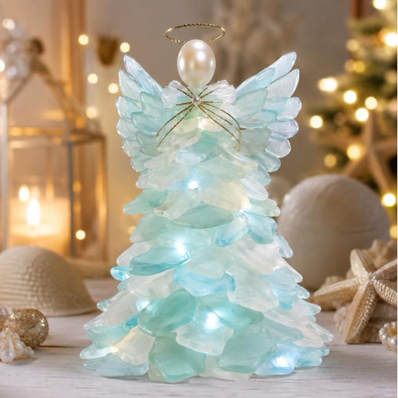 Beginner-Friendly DIY Lighted Sea Glass Santa Christmas Decor Kit,Complete Kit with Sea Glass Pieces,Warm Fairy Lights & Step-by-Step Guide Included,Coastal Holiday Craft(A5)