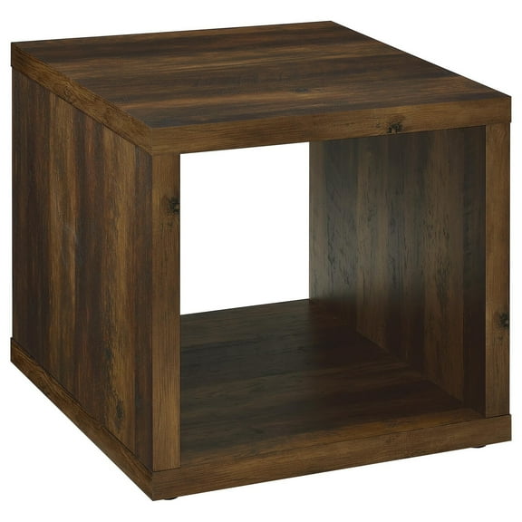 Benjara Rizz Side End Table- Square Cube Design Open Shelf- 23" Dark Brown