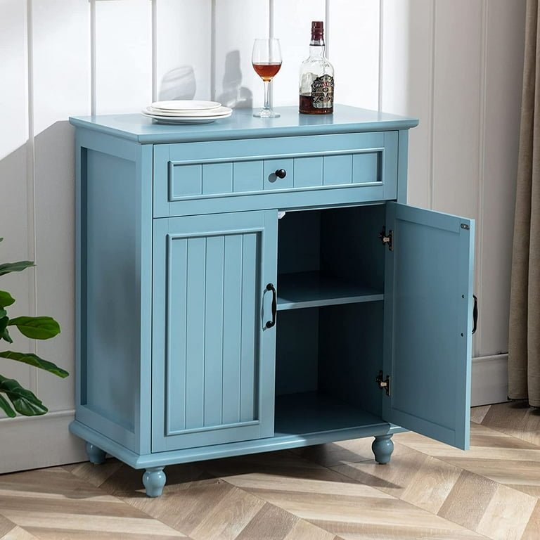 Buffet Cabinet Bar Cabinet with Storage 38 Inch with 4 Drawers Sideboard Buffet Cabinet for Kitchen Dinning Room and Living Room Blue