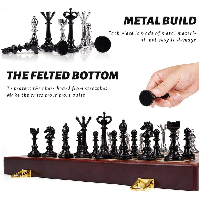 Set Wooden chess and checkers Metal Box