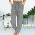 thumbnail image 2 of Pants for Women Solid Color Casual Comfort Trousers High Waist Tie Belt With Cuffed Ankle Lightweight Breathable Light Gray L, 2 of 7