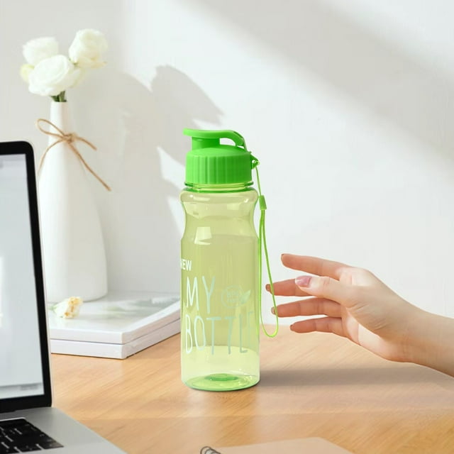 Portable Plastic Water Bottle 550ml | Leak Proof Flip Top Lid | Solid Color Semi Transparent Frosted Design | Dishwasher Safe | Strap Handle | For Outdoor Sports, Camping, Home | 22.5x7cm