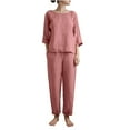 thumbnail image 1 of Yuyuzo Ensembles 2 Pcs en Coton et Lin pour Femmes, Chemises à Manches 3/4 Col Rond avec Pantalons Droits Tenues de Détente, 1 of 7