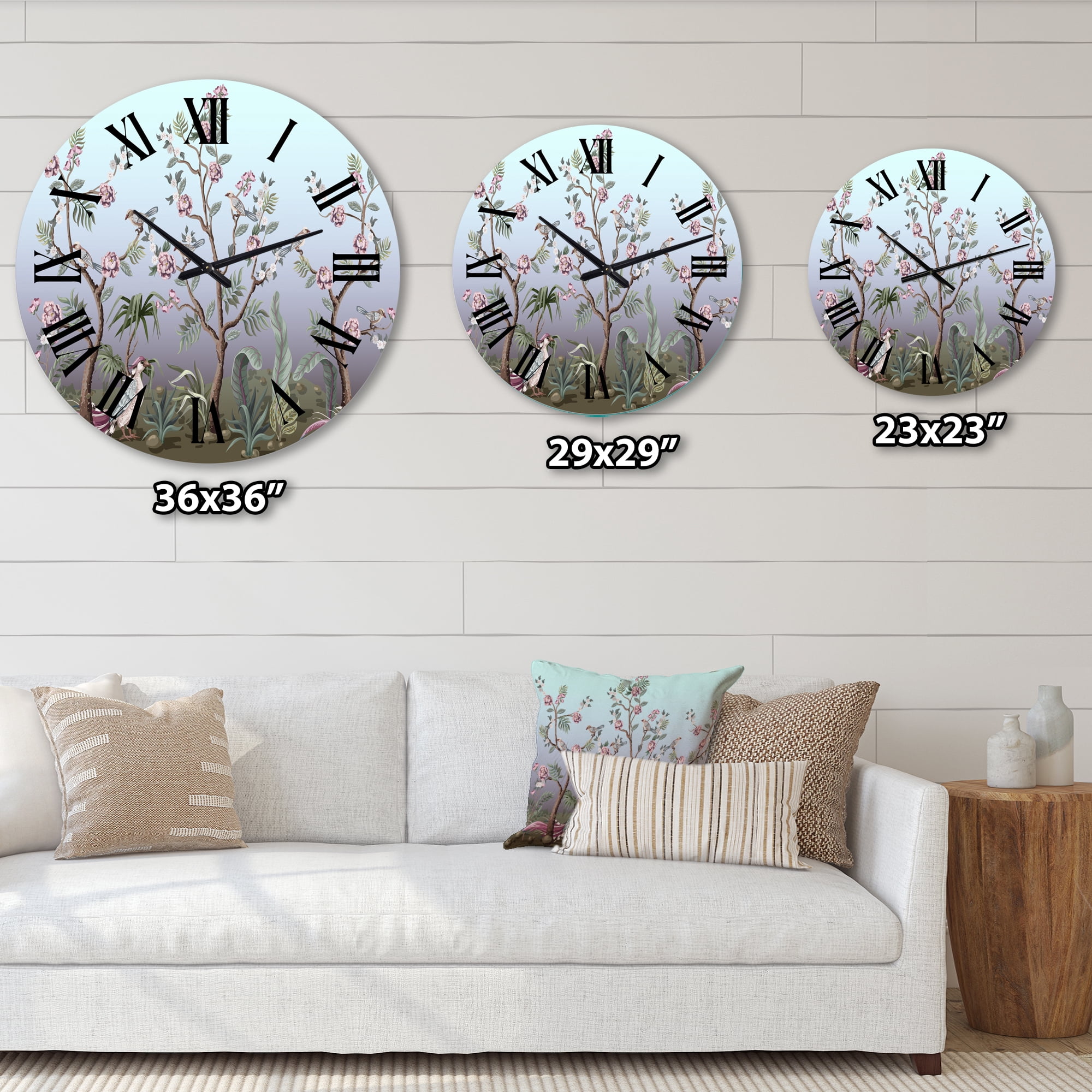 Designart 'Chinoiserie With Birds And Peonies Ii' Traditional Wall Clock