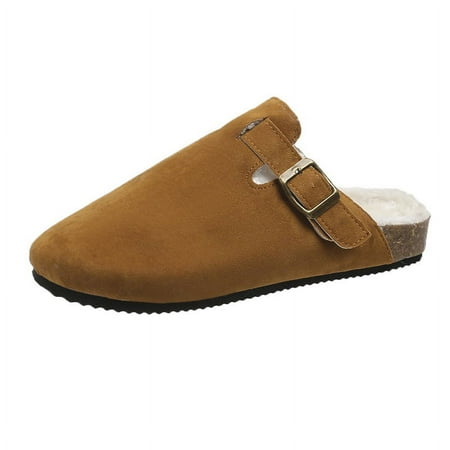 

HOLXI 2024 Clogs for Women Suede Soft Leather Clogs Classic Cork Clog Antislip Slippers Waterproof Mules House Sandals Buckle
