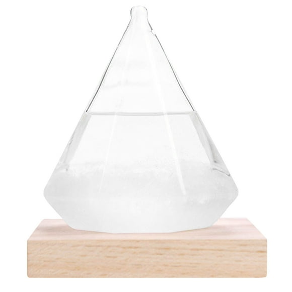 Verre Tempête de Prévisions Météo avec Forme en Diamant et Base en Bois Baromètre pour Décoration de Maison et de Bureau Bouteille Prédicteur Météo en Cristal 100 ml