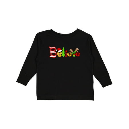 

Inktastic Believe Christmas Design with Tree Hat and Reindeer Gift Toddler Boy or Toddler Girl Long Sleeve T-Shirt