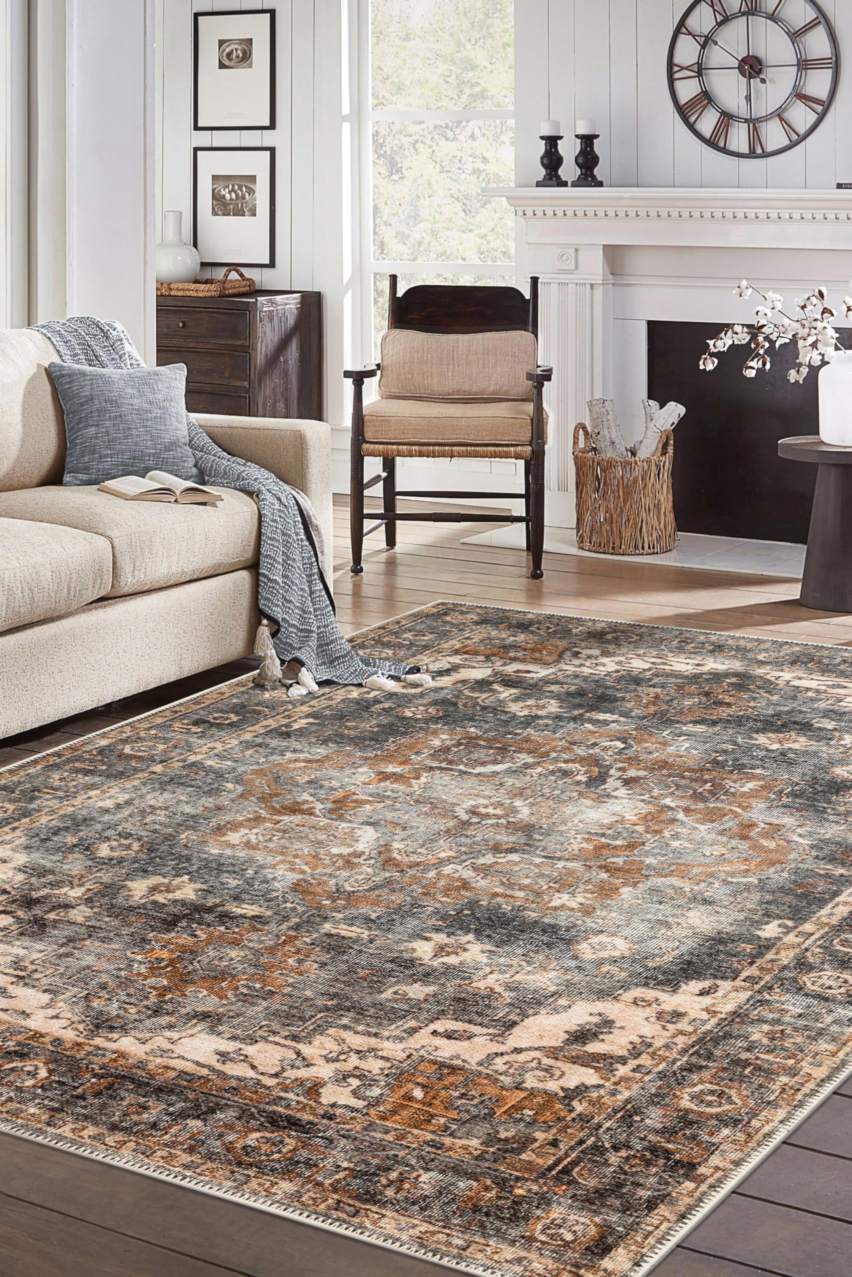 Keen Home Design Machine Washable Area Rugs with Non-slip Backing, Ideal for Hallway, Living Room, Bedroom, Kitchen and Laundry Room, Vintage Moroccan and Low Pile Rug - ( 8' x 10' )