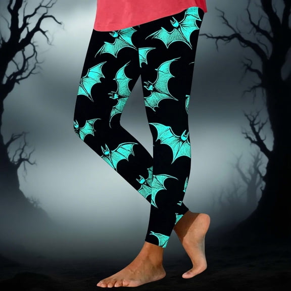 Karymi Linen Pants Women Halloween Print Leggings,Stretch High Waist Yoga Pants Casual Workout Trousers, Basic Pants