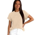 thumbnail image 6 of T Shirts Womens Crew Neck Rolled Short Sleeve Basic Summer Tops 2026 Casual Tees Khaki L, 6 of 6