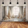 thumbnail image 2 of White Snowy Christmas Photography Backdrop Xmas Trees Candle Window Photocall Background Child Studio Photocall Supplies, 2 of 8