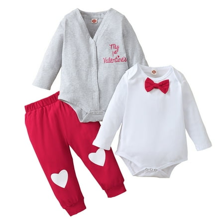 

NZRVAWS Baby Boys Outfit 12 Months Baby Boys Valentine s Day Romper 18 Months Baby Boys Pants 3Pcs Clothes Set Gray