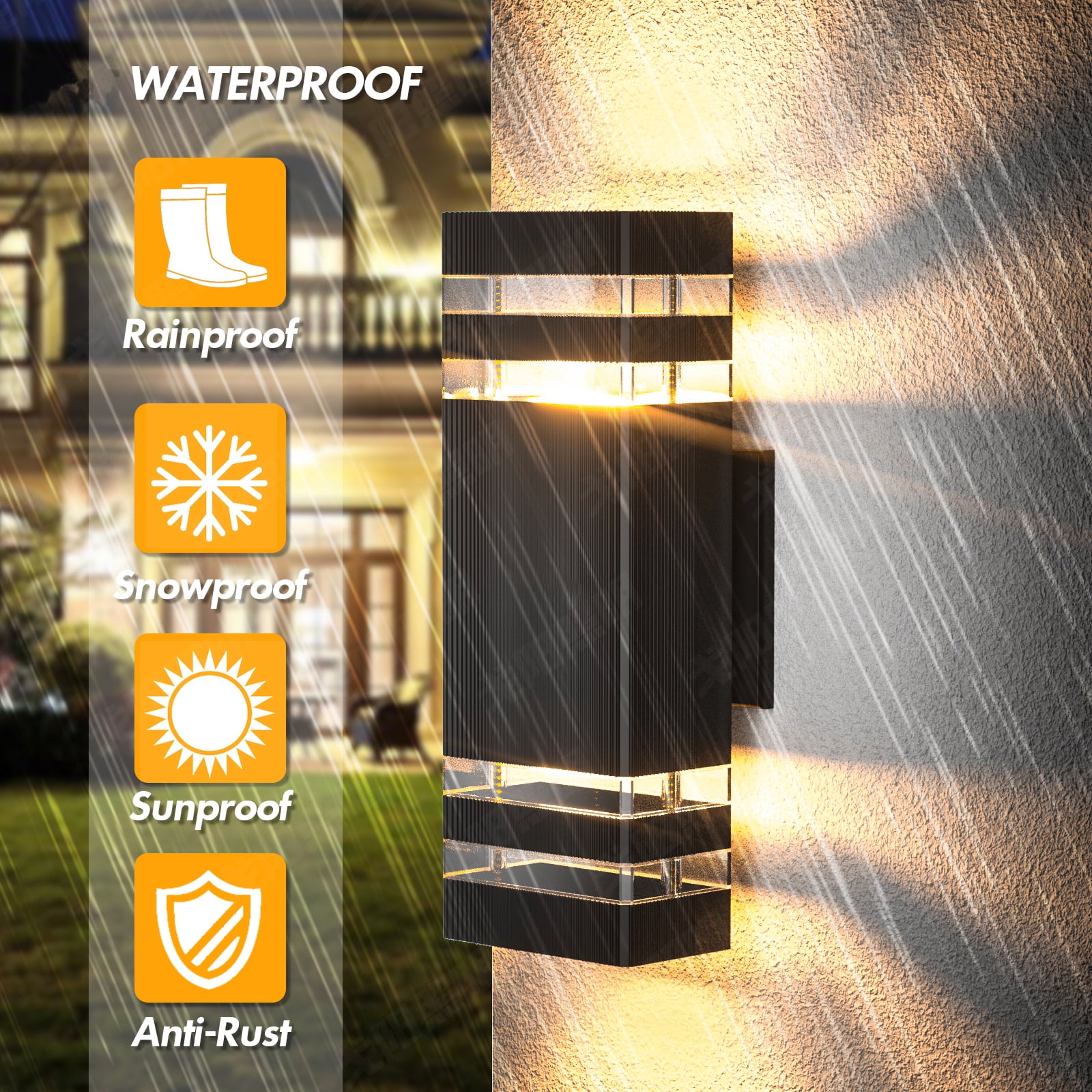 GEYANG modern black outdoor lighting fixture, aluminum waterproof porch light, square top and bottom outdoor wall light, outdoor lighting fixture, suitable for home porch, garden, terrace, courtyard