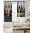 thumbnail image 2 of Gold Black Building Kitchen Curtains Modern Chic City Oil Painting Cafe Short Curtains for Bathroom Blackout Window Curtain Grommet Small Window Treatment Drapes for Bedroom Living Room 52"x45"x2, 2 of 9