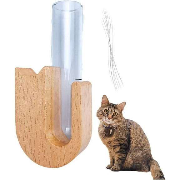 ABCISI Cat Whisker Holder with Cat Shaped, Petite Glass Cat Whisker Collector & Mini Decorative Vase, Ideal as Pet Keepsake Box or Loss of Cat Sympathy Gift, Home Decor (Fridge Magnet-Beech Wood)