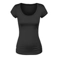 thumbnail image 5 of Essential Basic Scoop Neck Short Sleeve Tee for Women Basic Tshirt - 4 Pack - Bk/Nvy/Wh/Chr, 2XL, 5 of 5