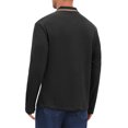 thumbnail image 3 of Men's Casual Contrast Button Collared Long Sleeves Jacquard Polo T-Shirts S Black, 3 of 6